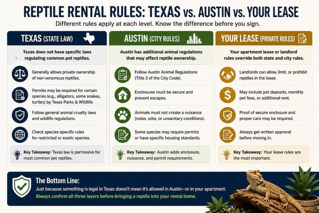 Texas, Austin, and apartment lease rules for renting with a pet reptile