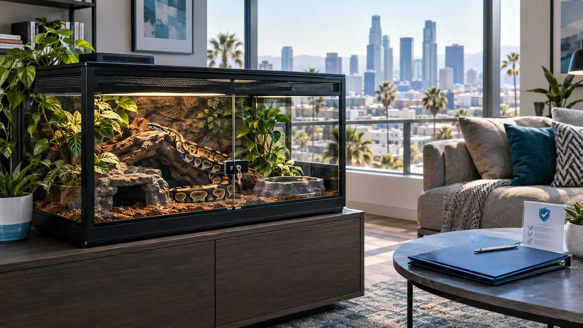 Secure reptile enclosure in a Los Angeles apartment
